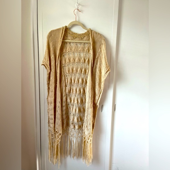 Boho fringed open short-sleeve cardigan - Picture 1 of 7